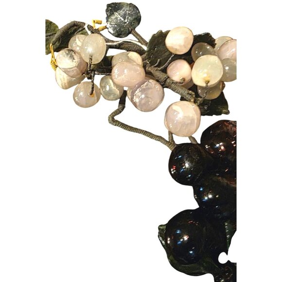 2 Vintage Alabaster & Glass Grape Cluster Decoration White Purple MCM - Picture 10 of 16